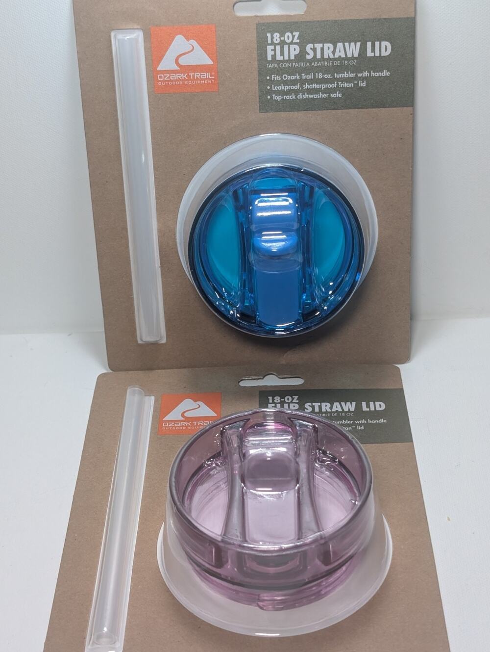 Lot of 2 Ozark Trail 18 oz Flip Straw Lids Electric Blue New Lilac New